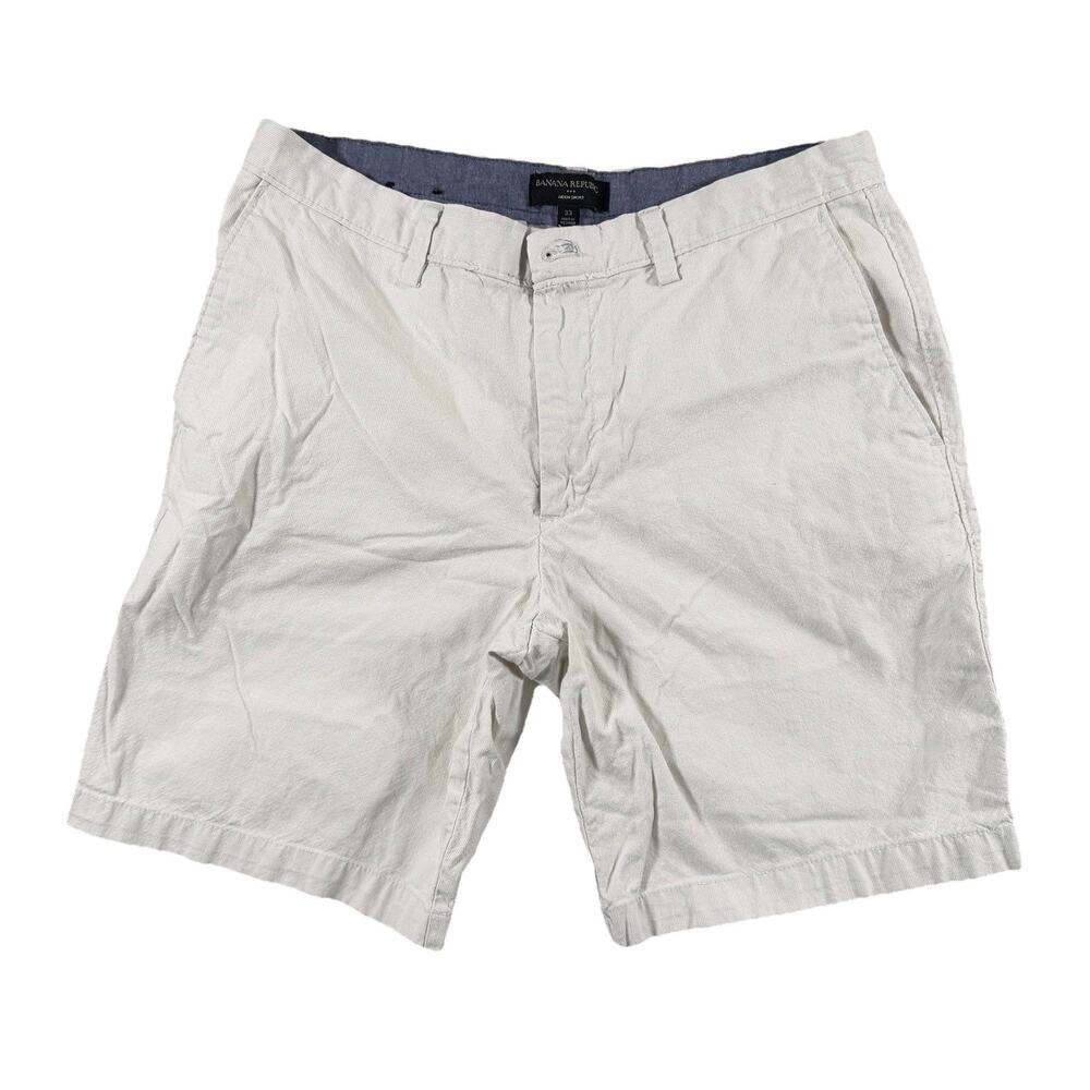 Banana Republic Shorts Aiden Size 33 Mens Chino Khaki Ivory Casual Flat Front
